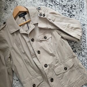 Talbots Petites Utility Pocket Jacket Womens 10P Tan Cotton Preppy Equestrian